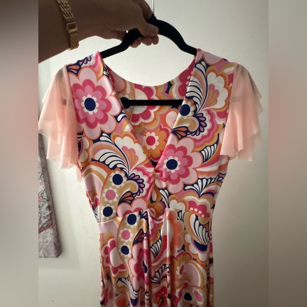 Floral Maxi Dress with Pink and Orange Accents